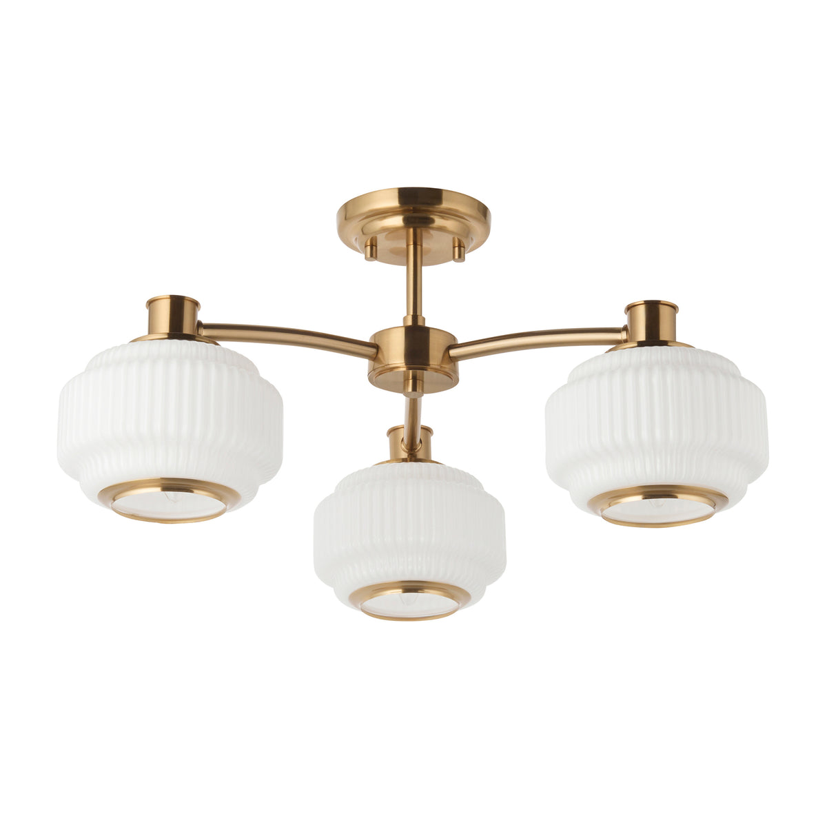 Endon Evora 3lt Semi Flush Brushed aged brass plate & opal ribbed glass