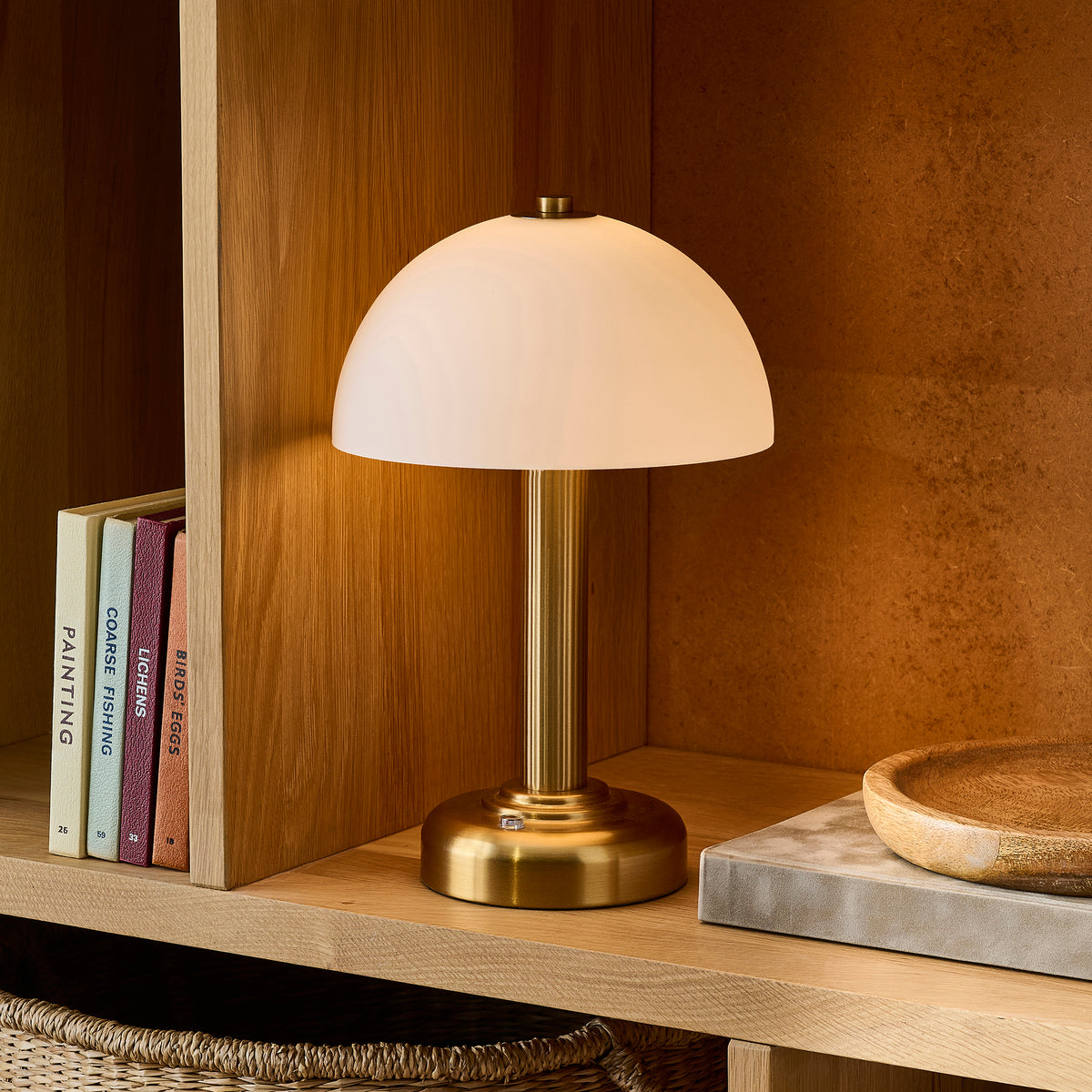 Endon Bridport Rechargeable Table Warm brass plate & matt opal glass