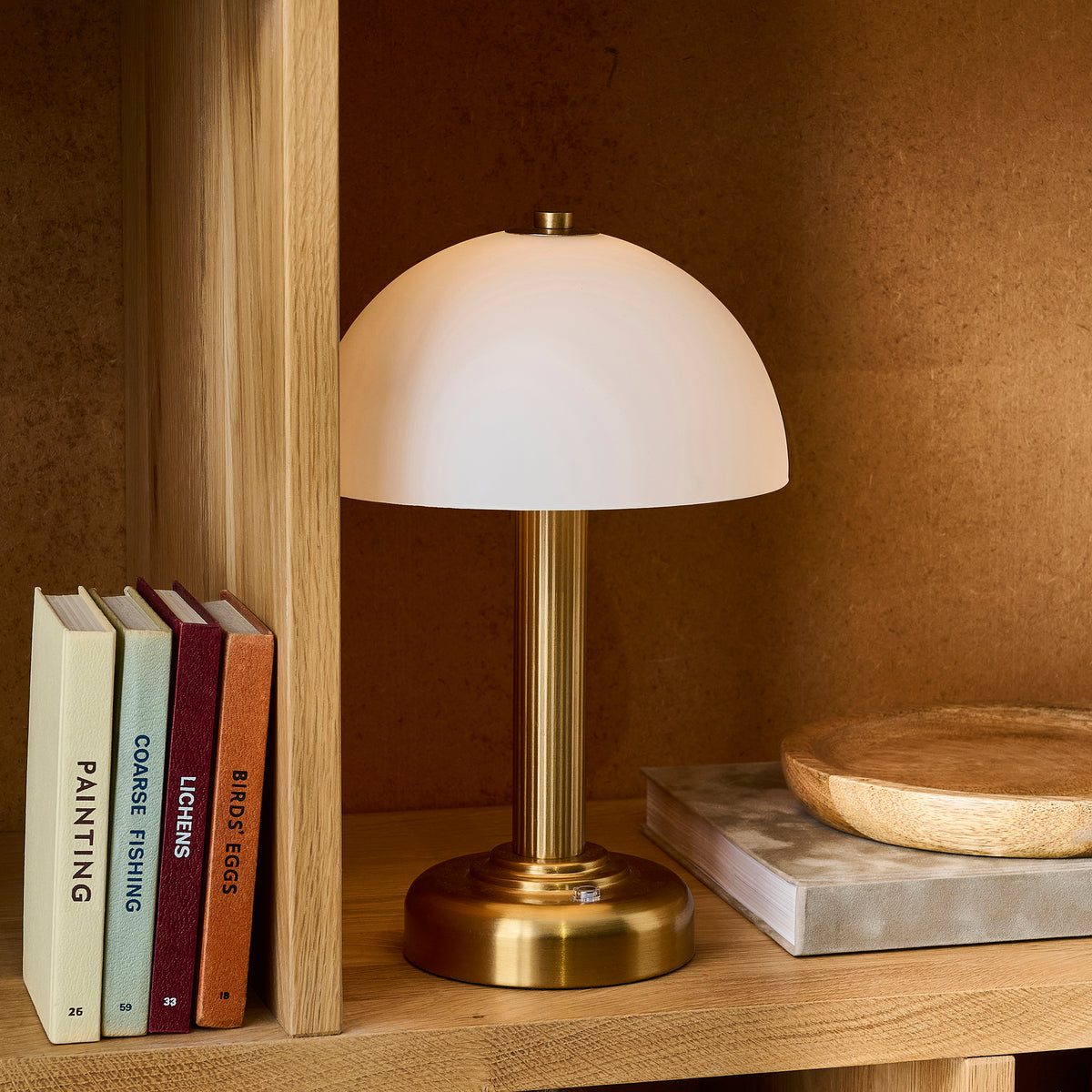 Endon Bridport Rechargeable Table Warm brass plate & matt opal glass