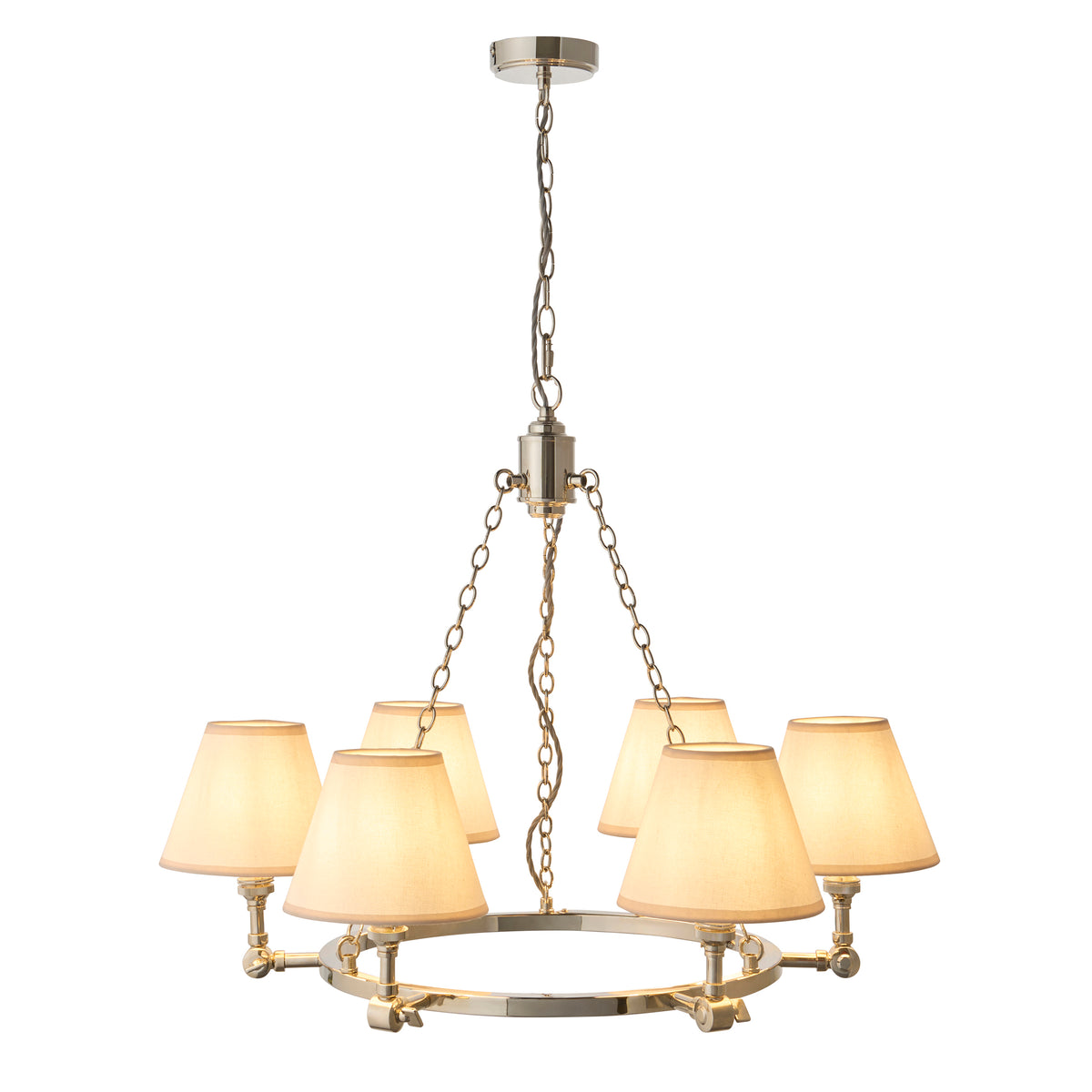 Endon Arabella & Ivy 6lt Pendant Bright nickel plate & vintage white fabric