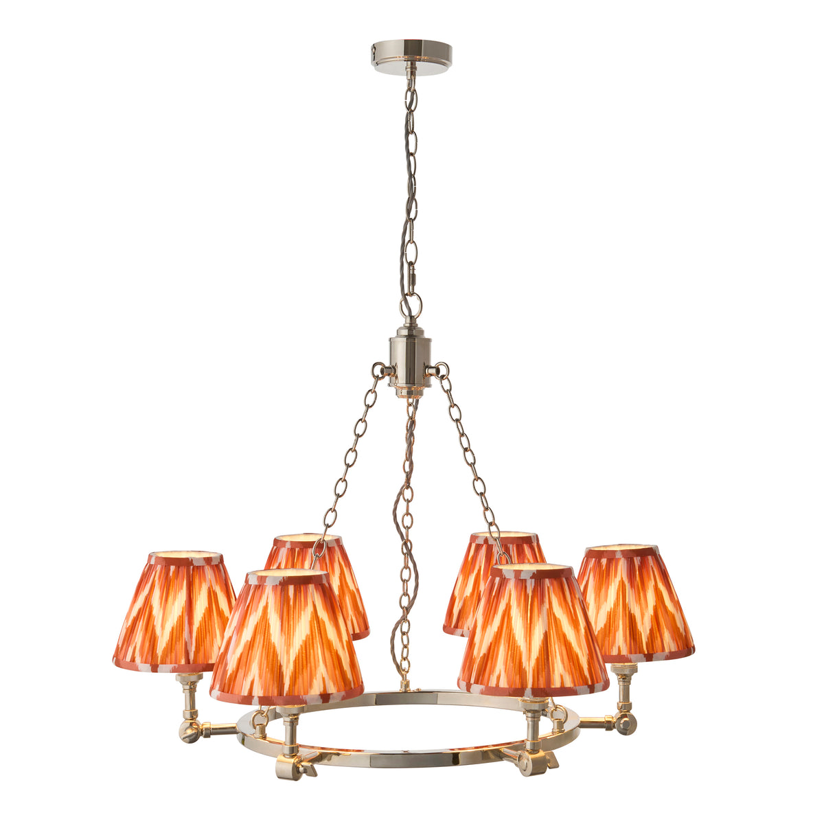Endon Arabella & Zigzag 6lt Pendant Bright nickel plate & apricot orange fabric