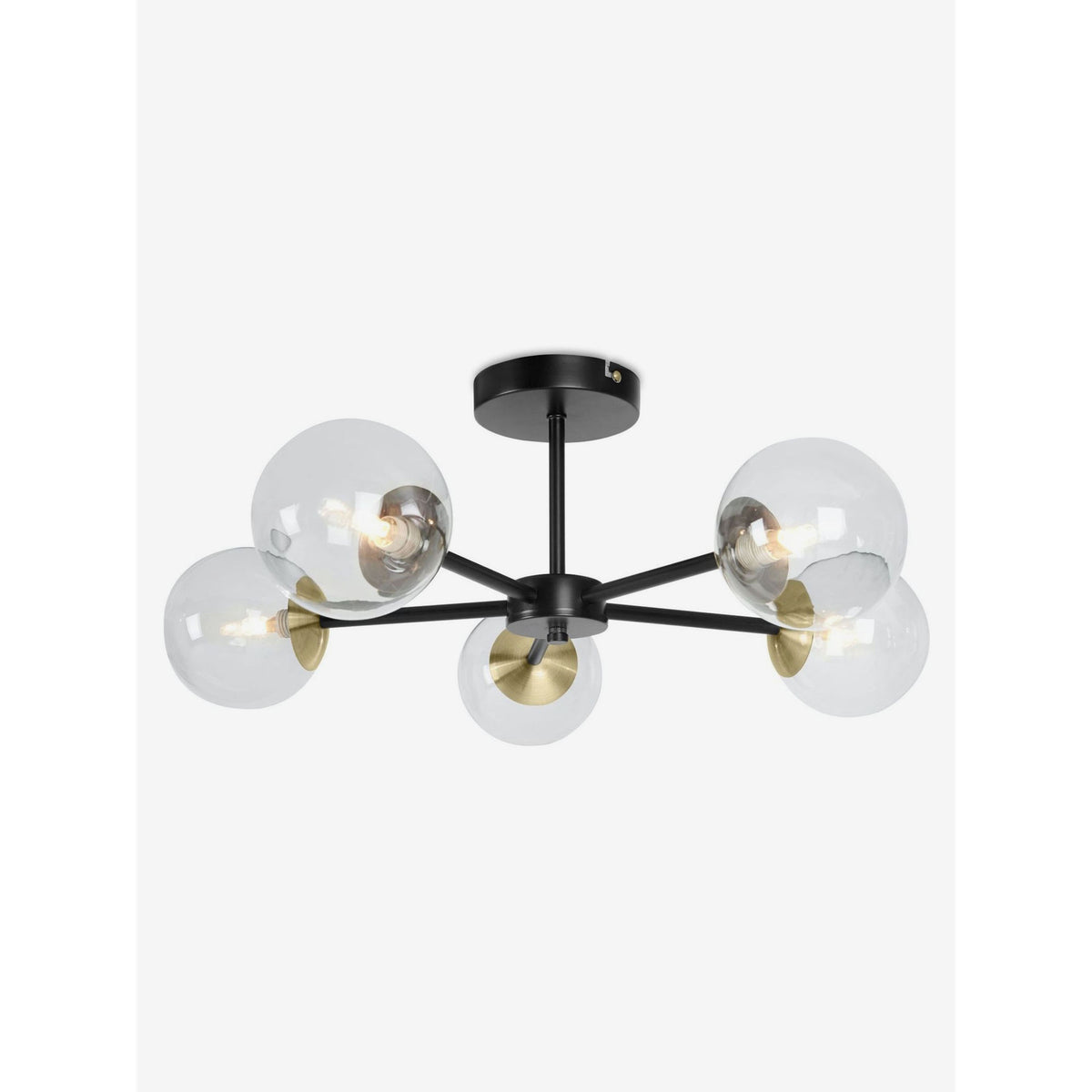 MADE.COM Black Antique Brass Globe 5 Light Flush Ceiling