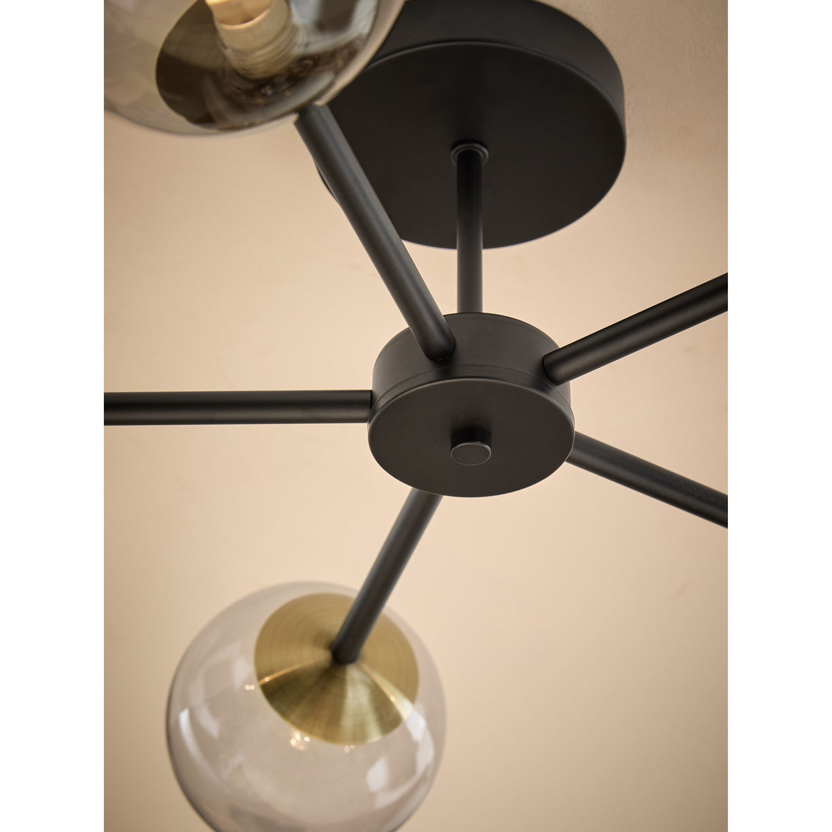 MADE.COM Black Antique Brass Globe 5 Light Flush Ceiling