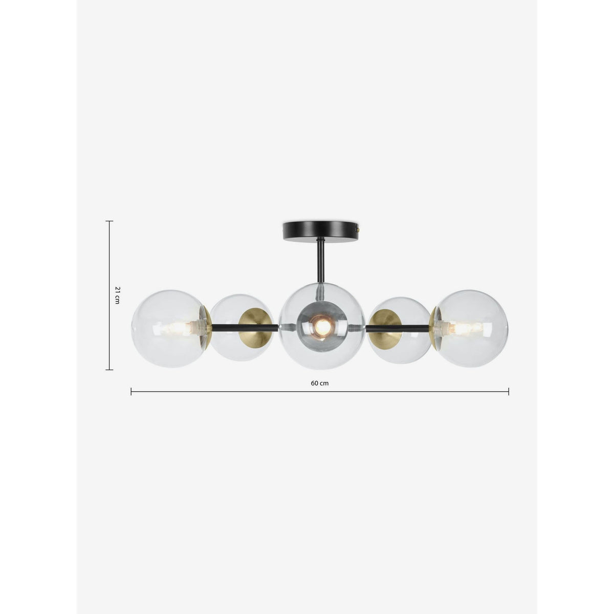 MADE.COM Black Antique Brass Globe 5 Light Flush Ceiling