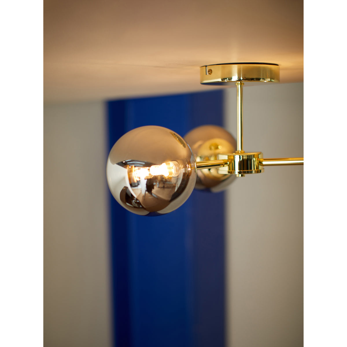 MADE.COM Brass/Smoked Glass Globe 3 Light Flush Ceiling