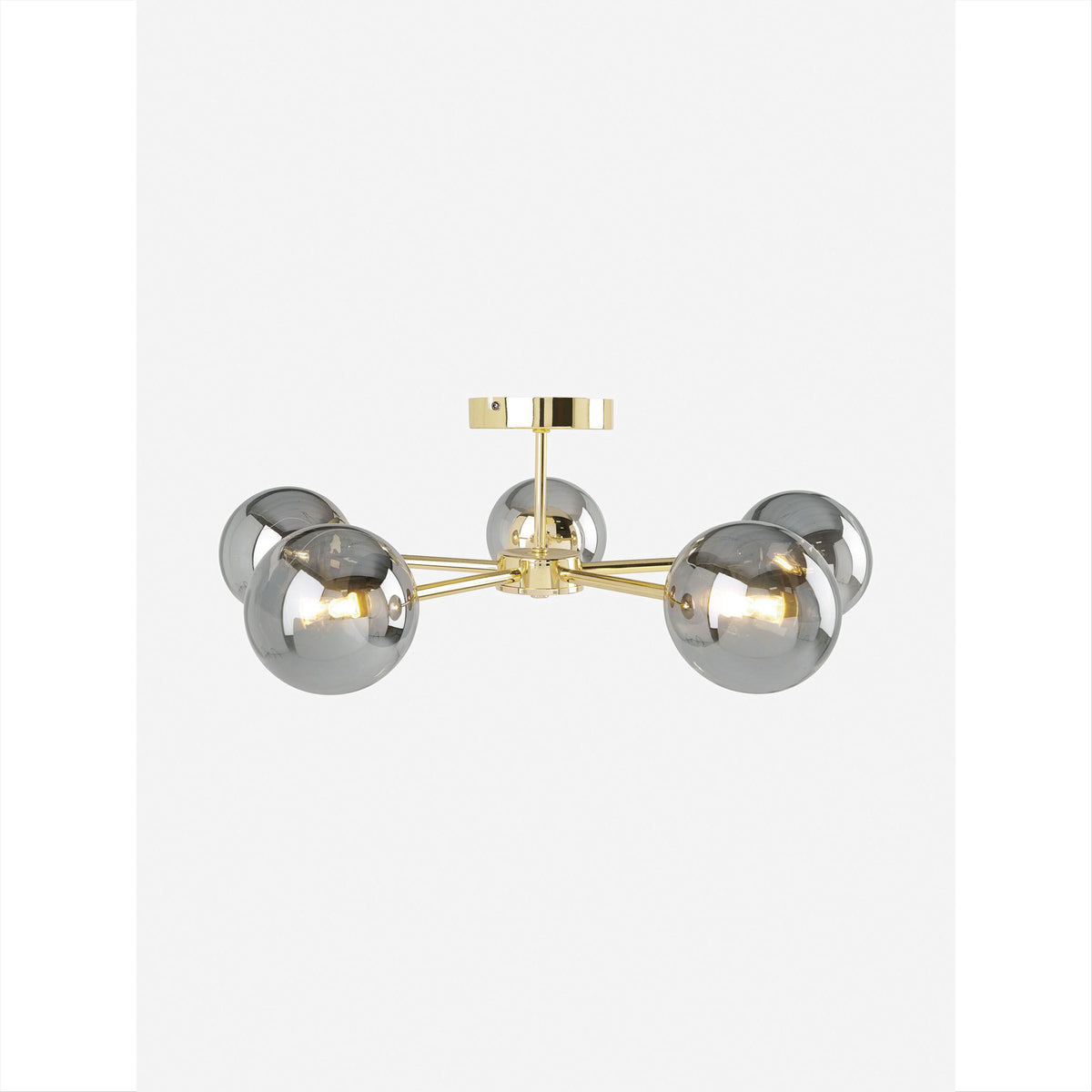 MADE.COM Brass/Smoked Glass Globe 5 Light Flush Ceiling
