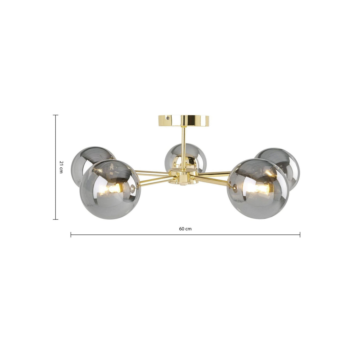 MADE.COM Brass/Smoked Glass Globe 5 Light Flush Ceiling