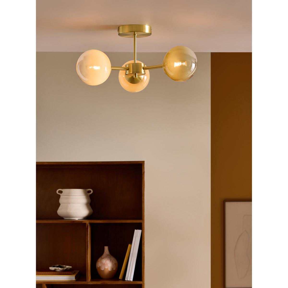 MADE.COM Brass/Green Ombre Globe 3 Light Flush Ceiling