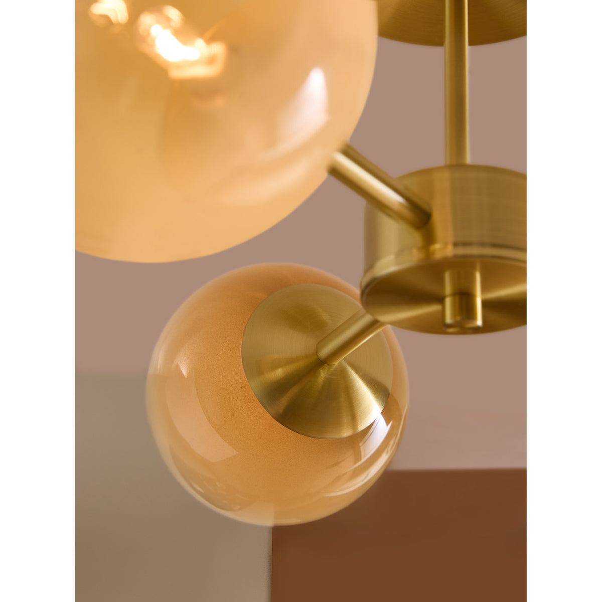 MADE.COM Brass/Green Ombre Globe 3 Light Flush Ceiling