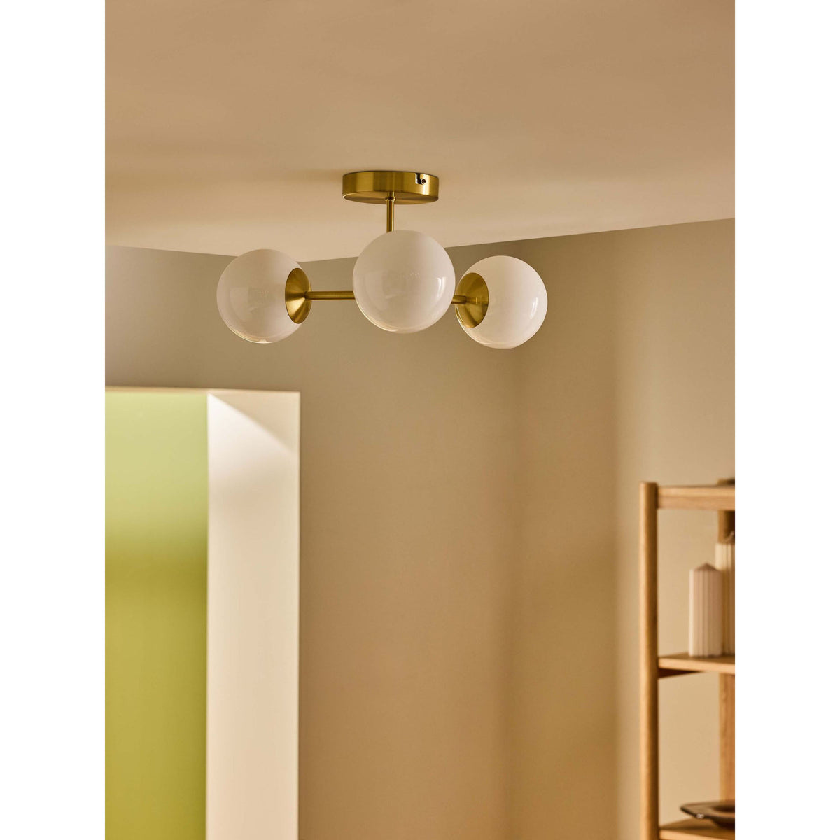 MADE.COM Brass/Opal Globe 3 Light Flush Ceiling