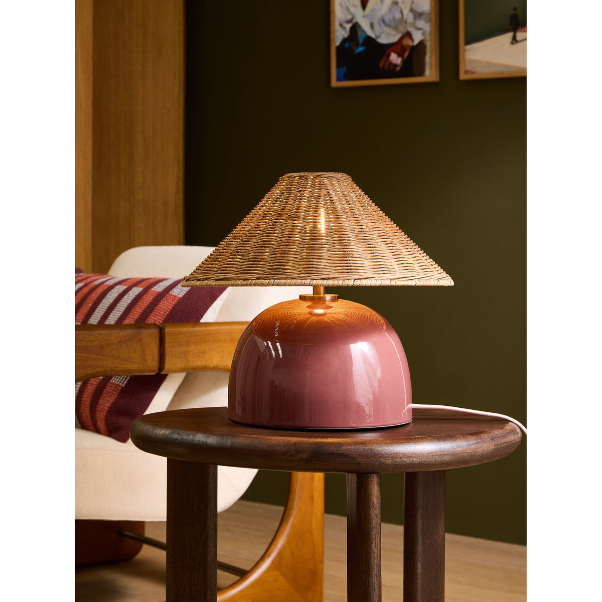 MADE.COM Burgundy Red/ Rattan Nora Table Lamp