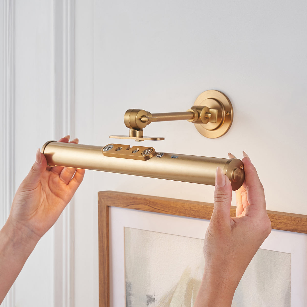 Endon Kas Rechargeable Picture Light Warm brass plate & frosted pc