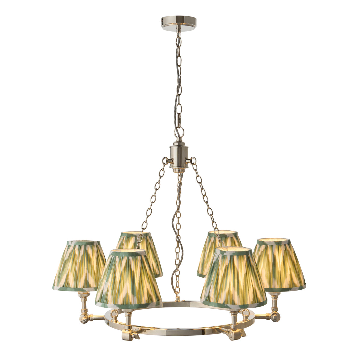 Endon Arabella & Zigzag 6lt Pendant Bright nickel plate & cotswold green fabric