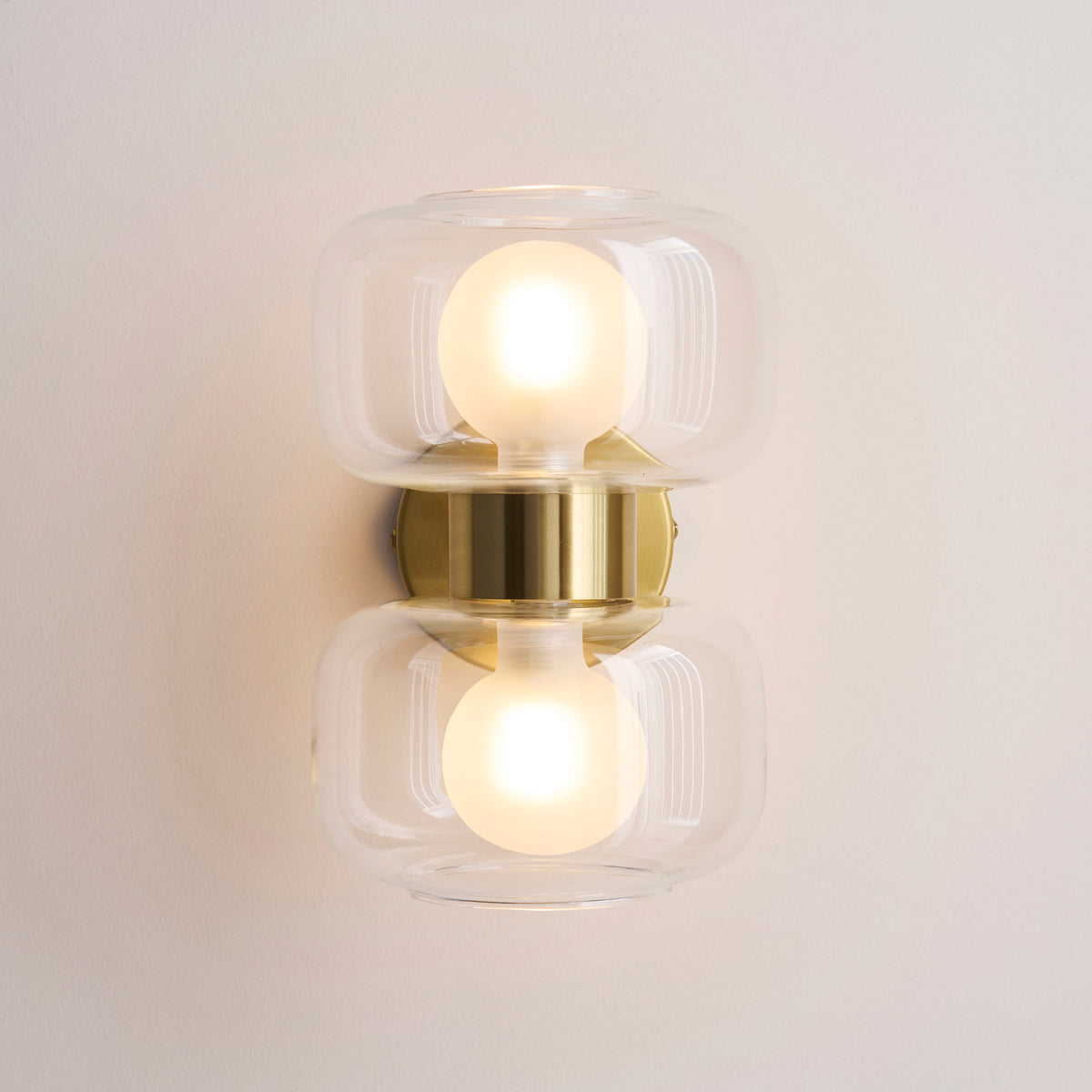 Endon Rossano 2lt Wall Warm brass plate & clear/frosted glass