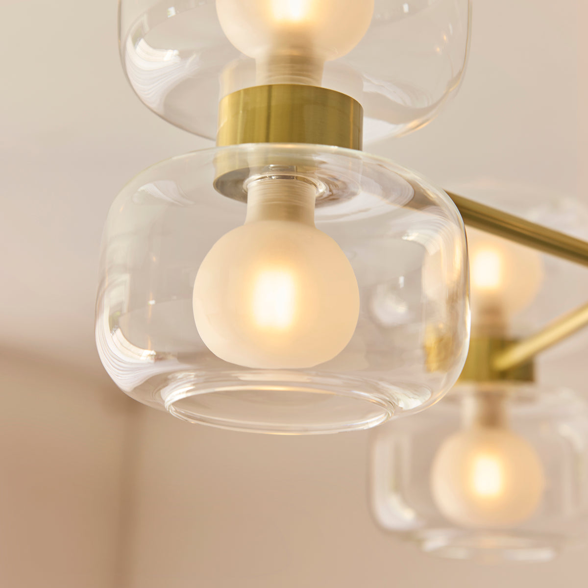 Endon Rossano 6lt Semi Flush Warm brass plate & clear/frosted glass