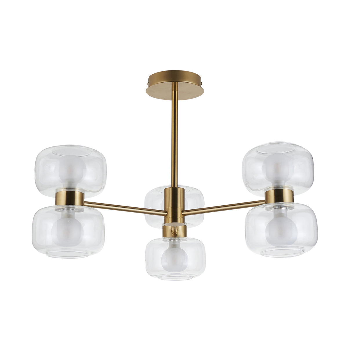 Endon Rossano 6lt Semi Flush Warm brass plate & clear/frosted glass