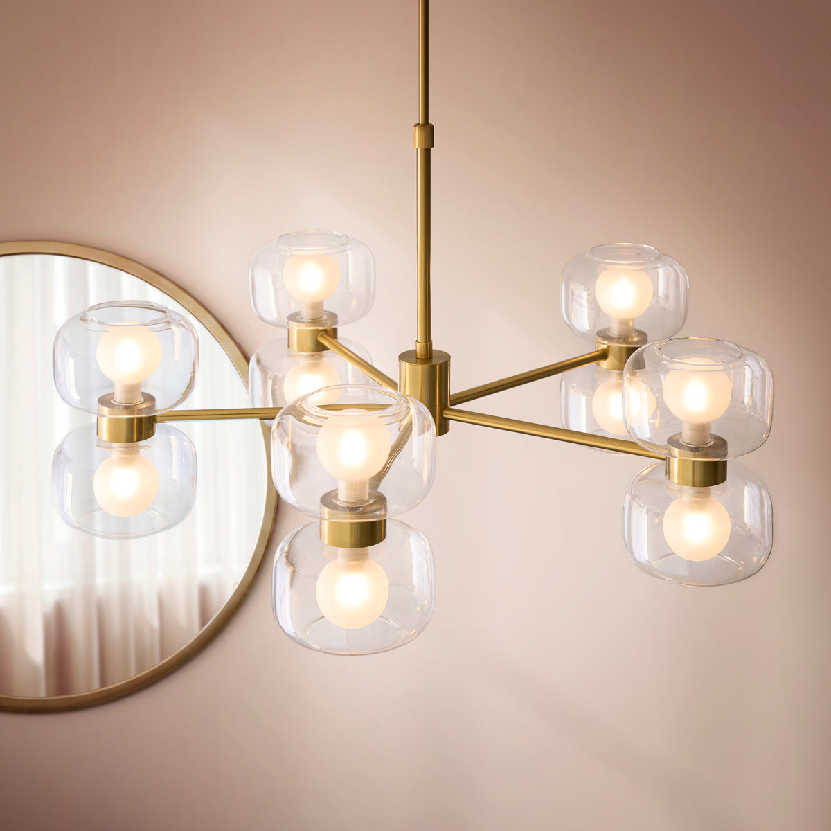 Endon Rossano 10Lt Pendant Warm brass plate & clear/frosted glass