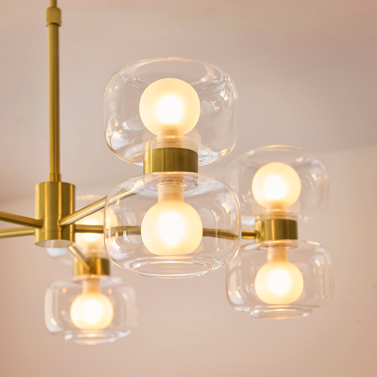 Endon Rossano 10Lt Pendant Warm brass plate & clear/frosted glass