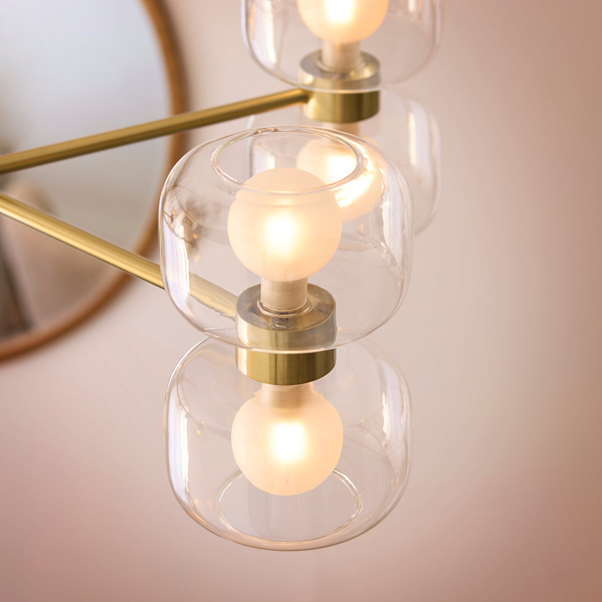 Endon Rossano 10Lt Pendant Warm brass plate & clear/frosted glass