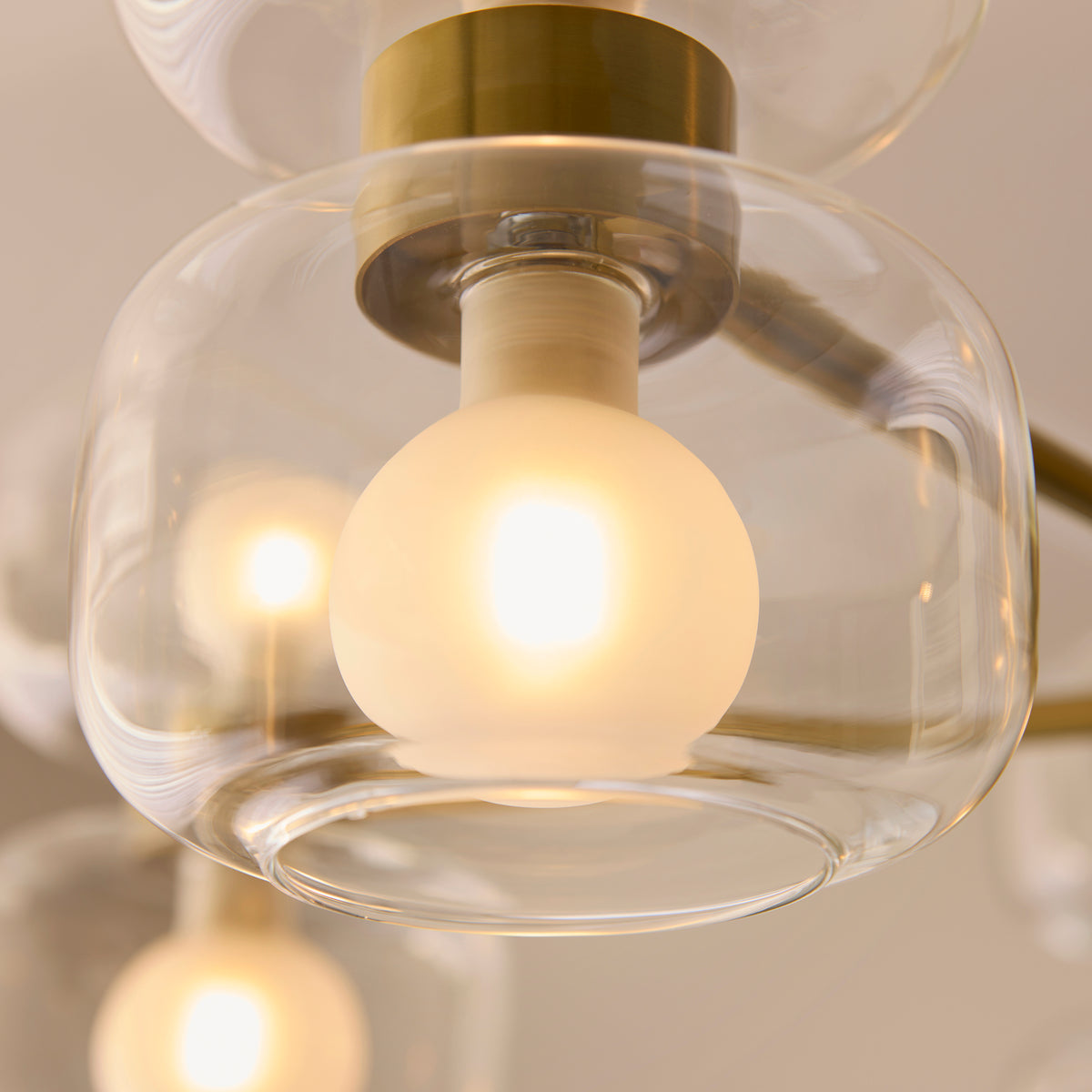 Endon Rossano 10Lt Pendant Warm brass plate & clear/frosted glass