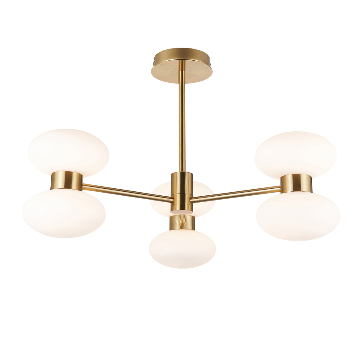 Endon Rossano 6lt Semi Flush Warm brass plate & opal glass