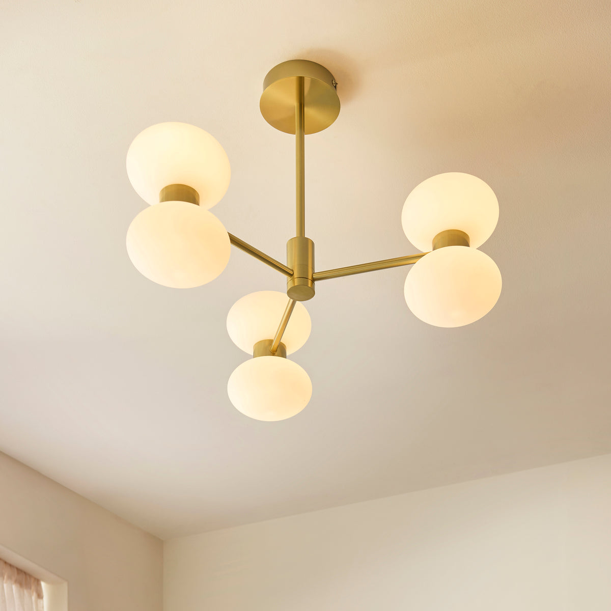 Endon Rossano 6lt Semi Flush Warm brass plate & opal glass