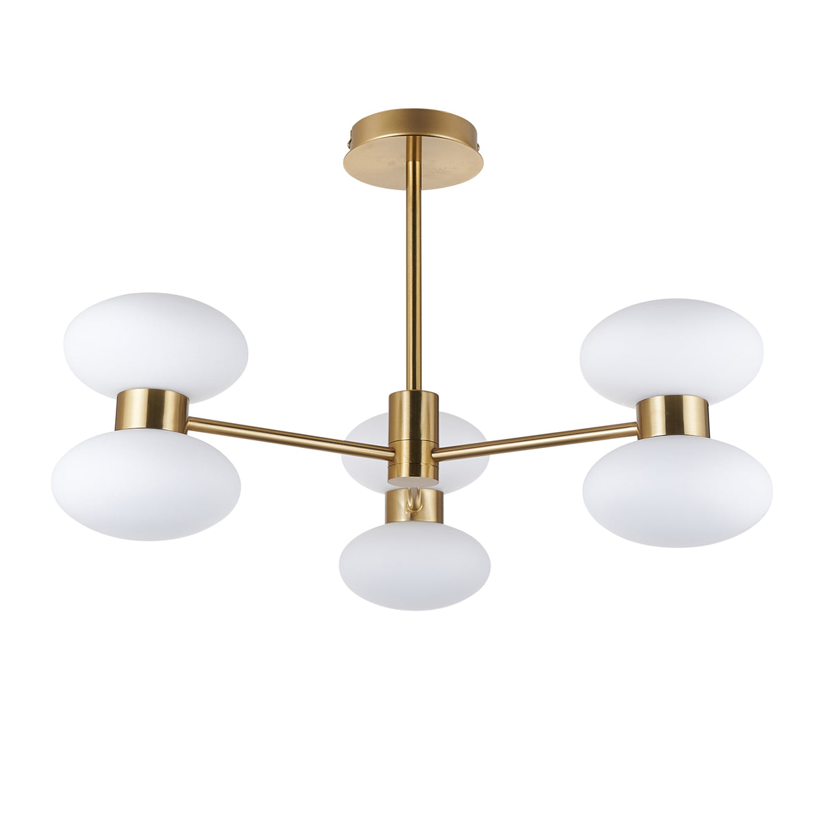 Endon Rossano 6lt Semi Flush Warm brass plate & opal glass