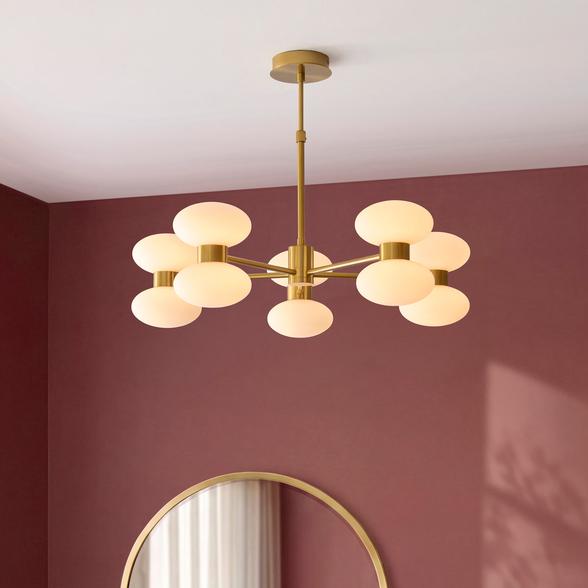 Endon Rossano 10lt Pendant Warm brass plate & opal glass