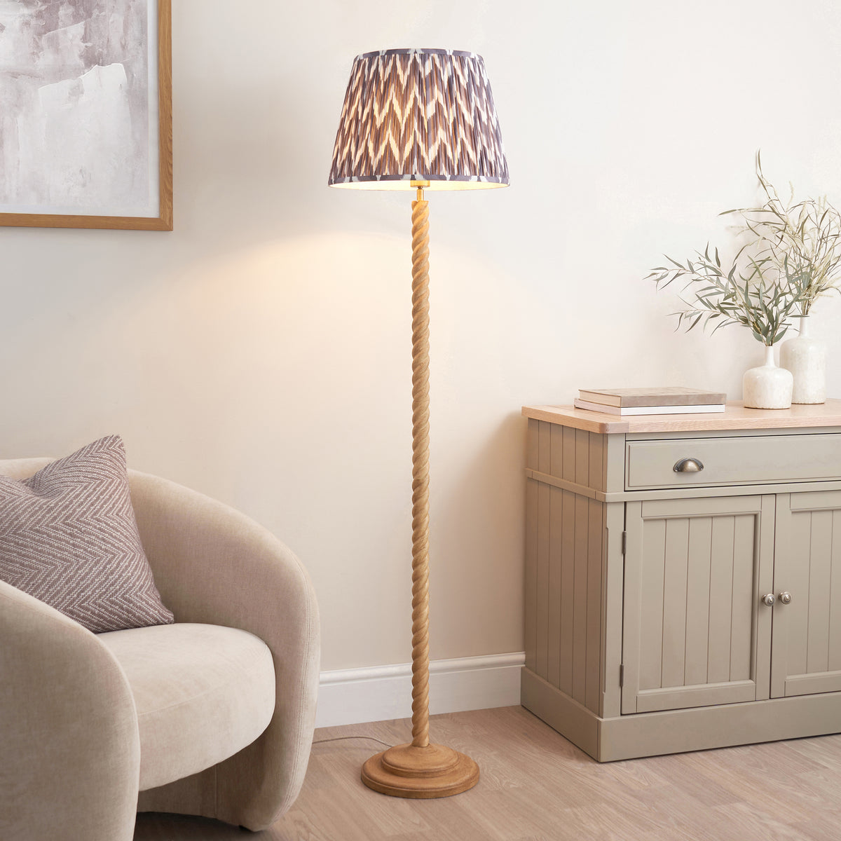 Endon Twist & ZigZag 40cm Floor Oak effect resin & pearl grey fabric