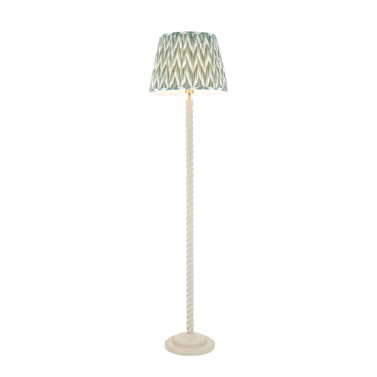 Endon Twist & ZigZag 40cm Floor Satin almond white paint & cotswold green fabric