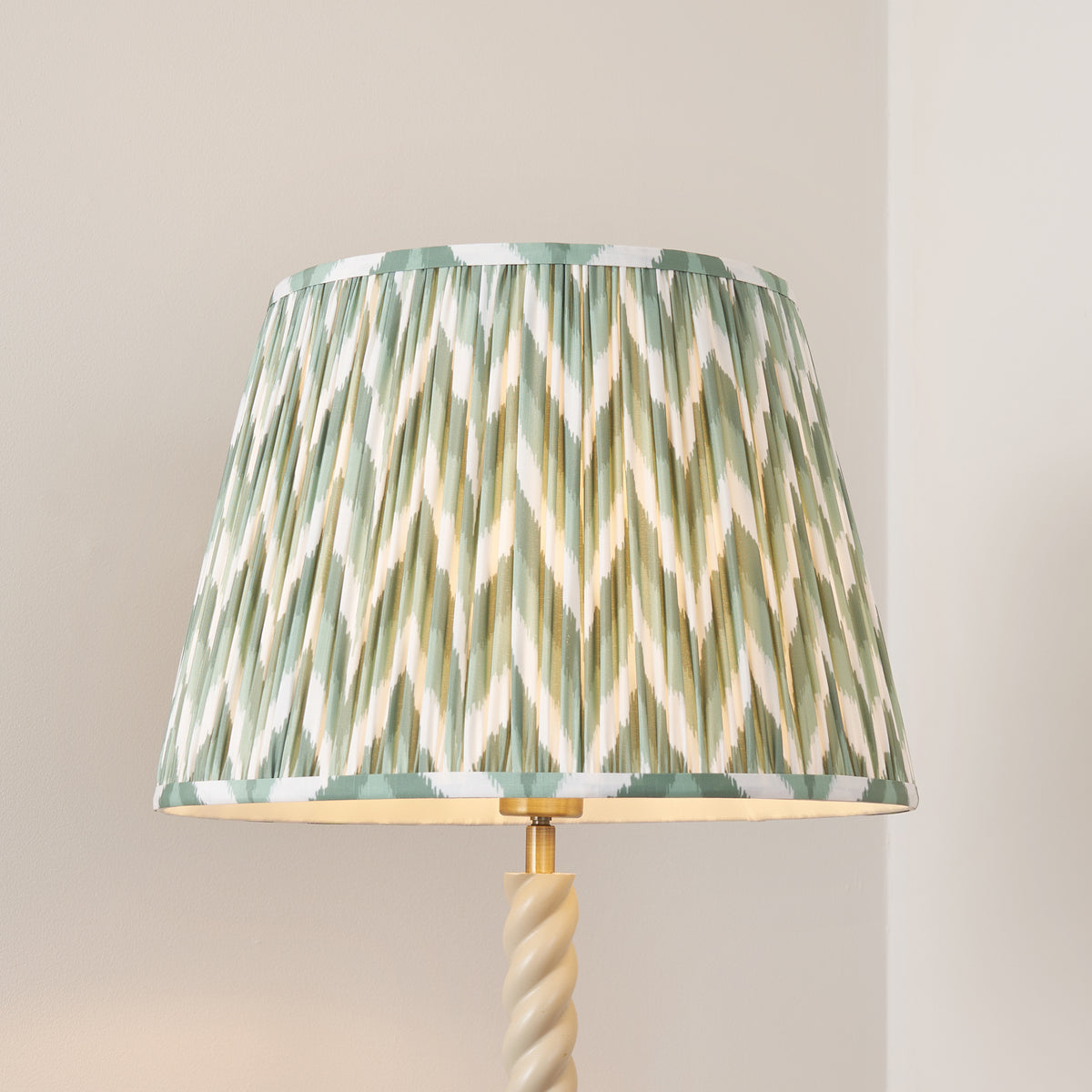 Endon Twist & ZigZag 40cm Floor Satin almond white paint & cotswold green fabric