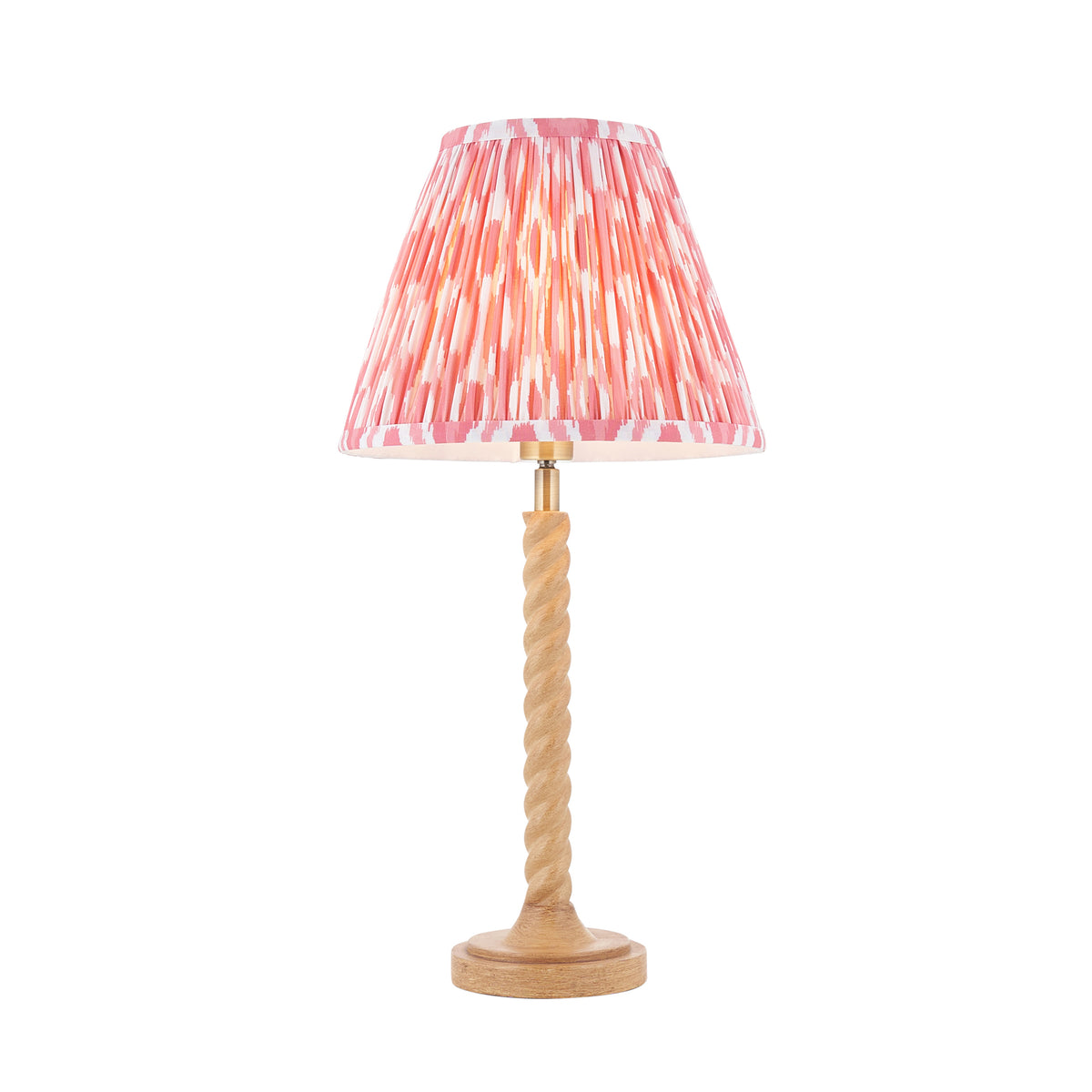 Endon Twist & Ikat 25cm Table Oak effect resin & coral pink fabric