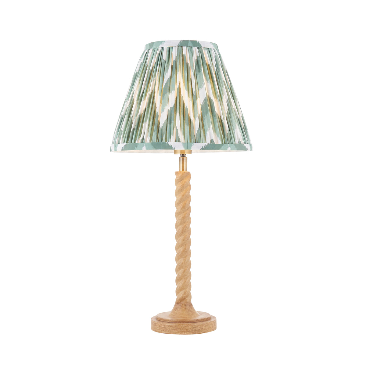 Endon Twist & Zigzag25cm Table Oak effect resin & cotswold green fabric