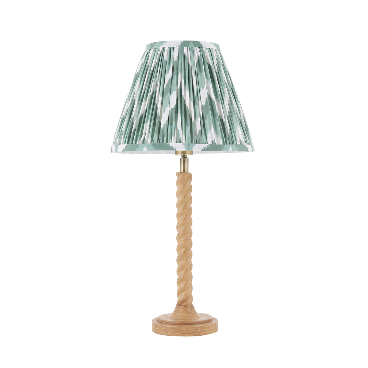 Endon Twist & Zigzag25cm Table Oak effect resin & cotswold green fabric