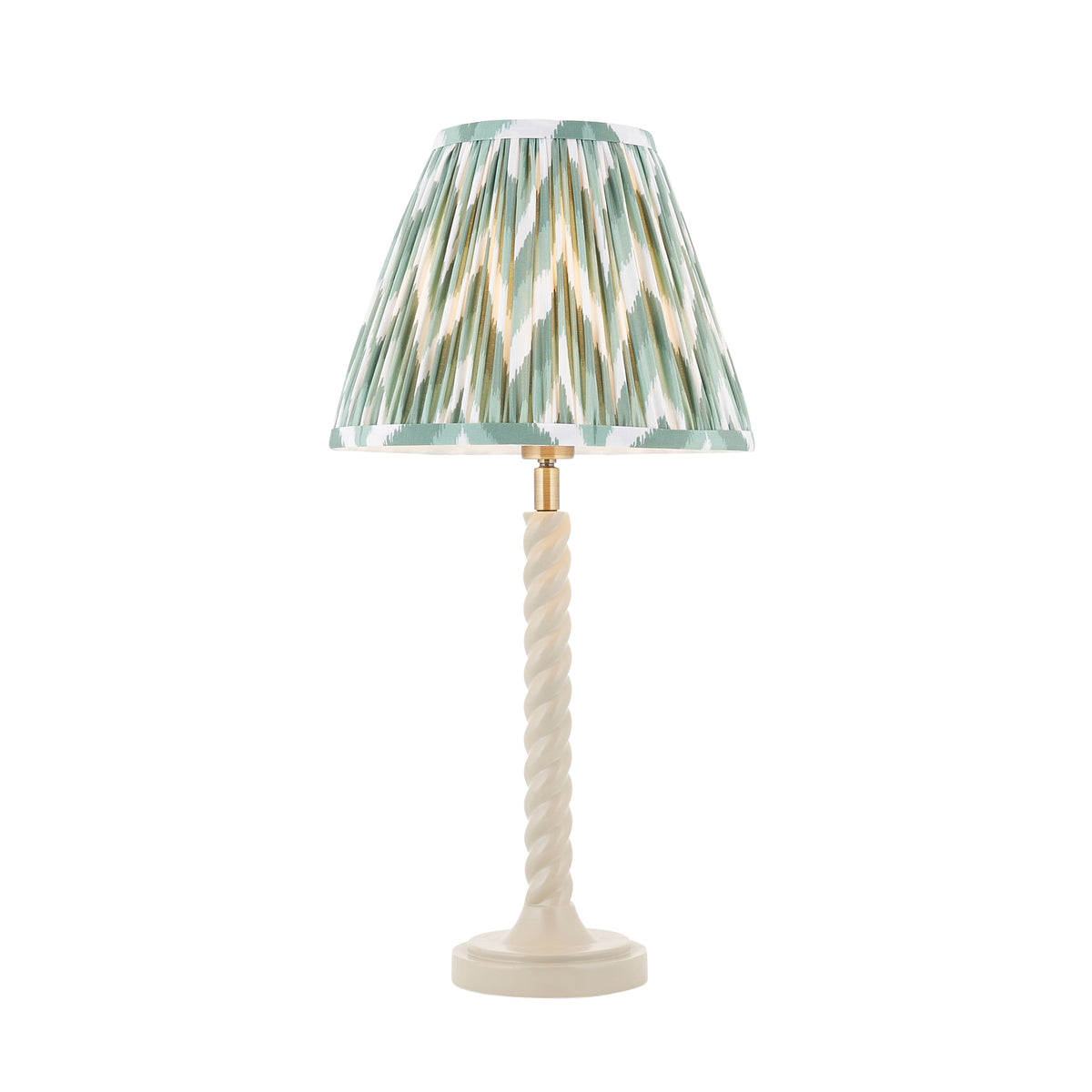 Endon Twist & Zigzag 25cm Table Satin almond white paint & cotswold green fabric
