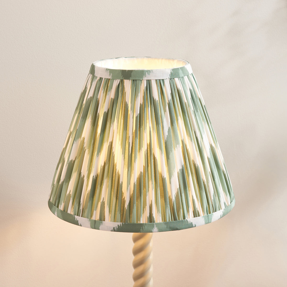 Endon Twist & Zigzag 25cm Table Satin almond white paint & cotswold green fabric
