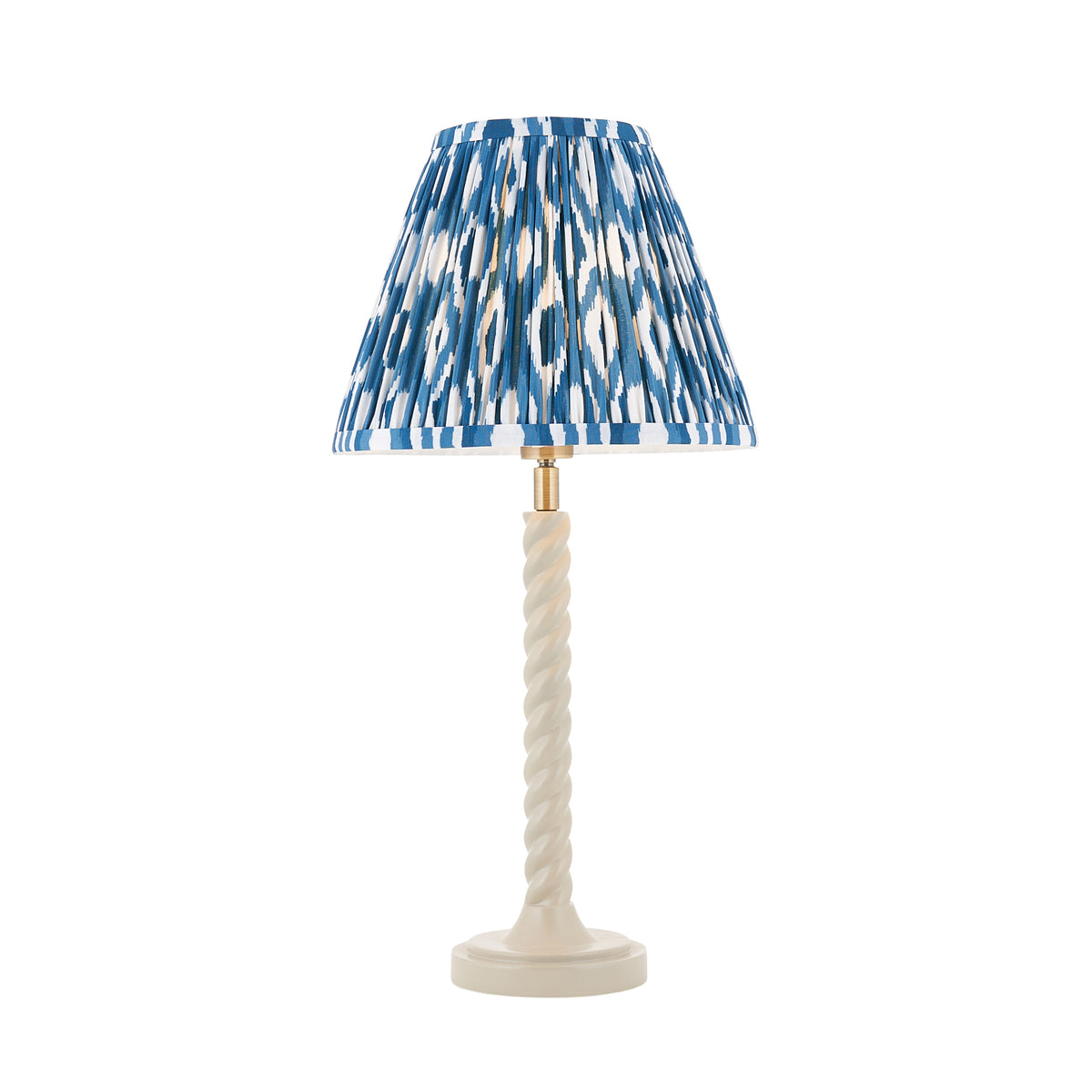 Endon Twist & Ikat 25cm Table Satin almond white paint & marlin blue fabric