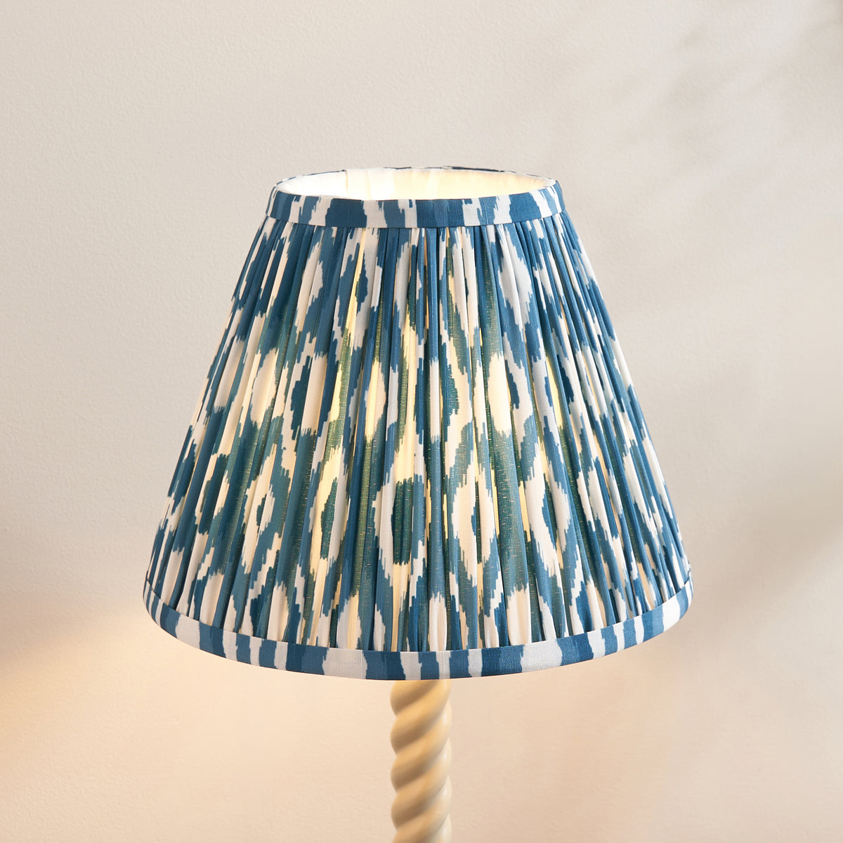 Endon Twist & Ikat 25cm Table Satin almond white paint & marlin blue fabric