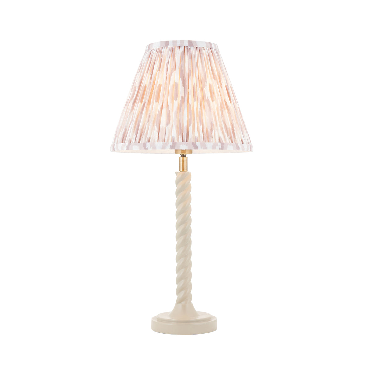 Endon Twist & Ikat 25cm Table Satin almond white paint & neutral print fabric