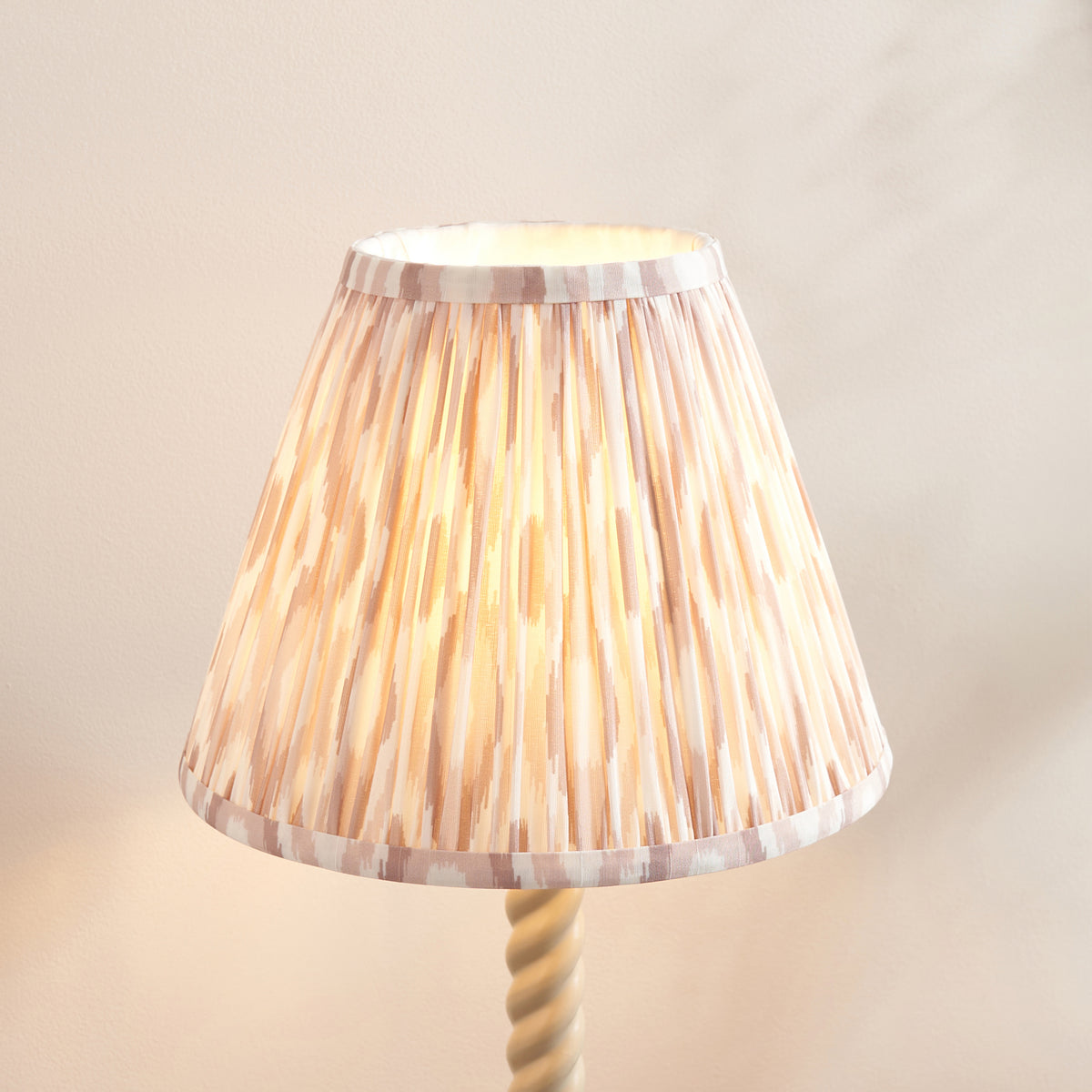 Endon Twist & Ikat 25cm Table Satin almond white paint & neutral print fabric