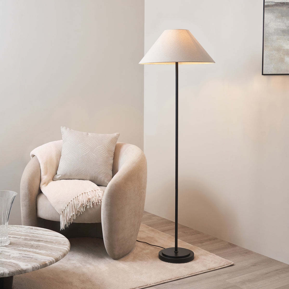 Endon Arlo & Avalon 52cm Floor Matt black & natural linen
