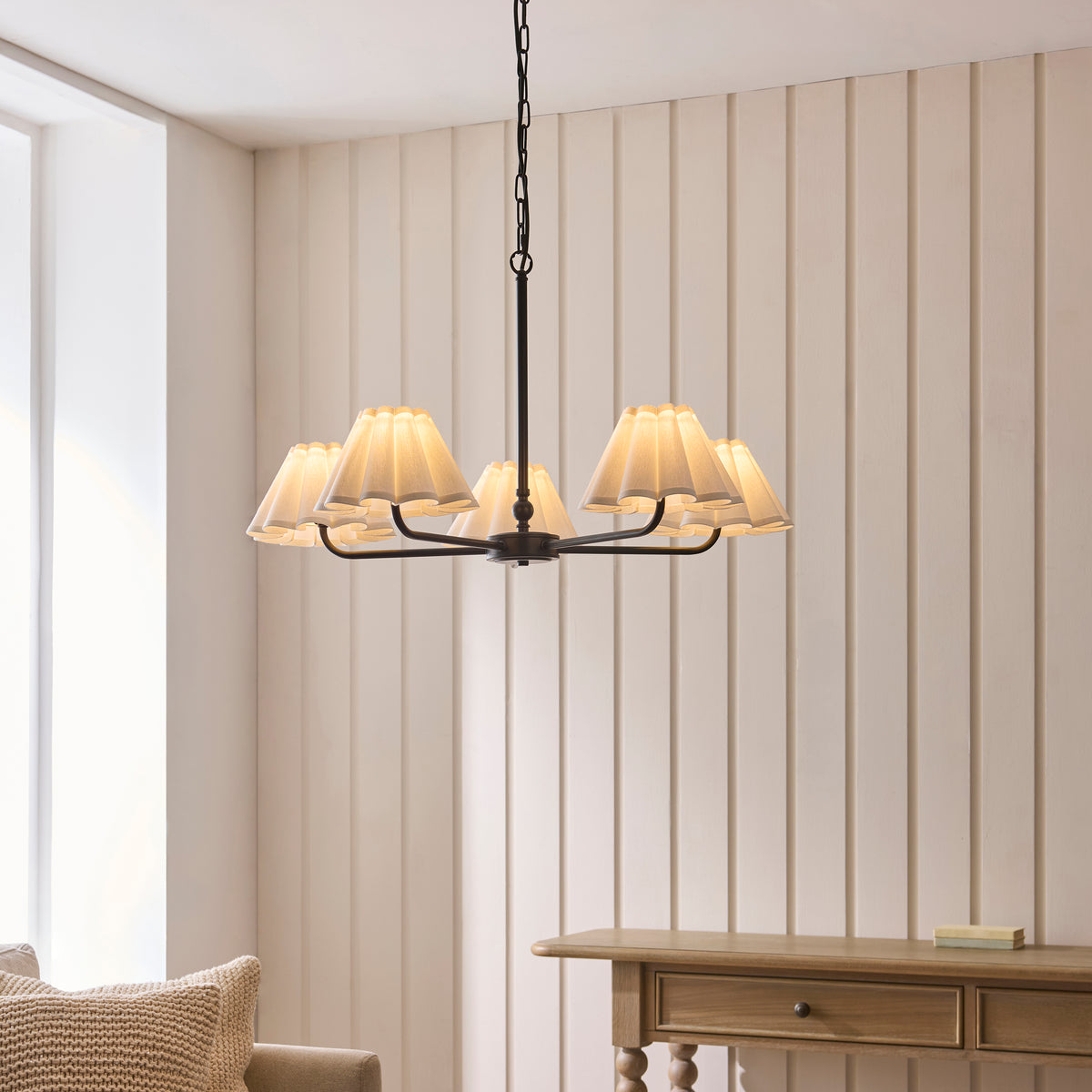 Endon Sylvie 5lt Pendant Matt black & vintage white cotton