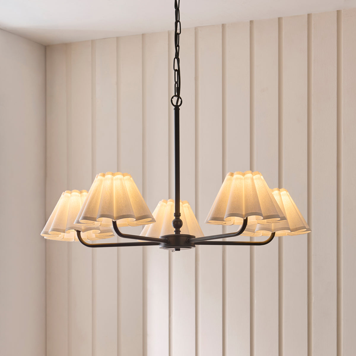 Endon Sylvie 5lt Pendant Matt black & vintage white cotton