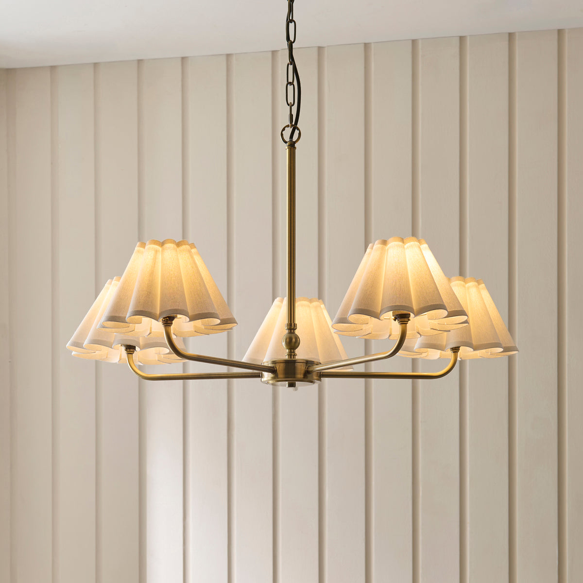 Endon Sylvie 5lt Pendant Antique brass plate & vintage white cotton