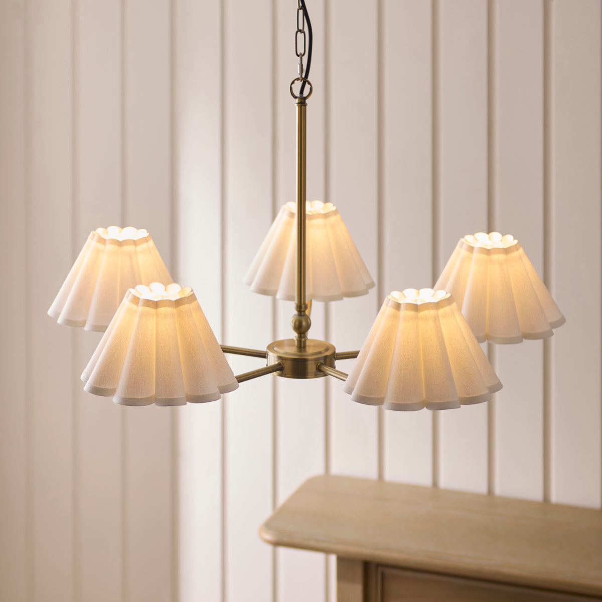 Endon Sylvie 5lt Pendant Antique brass plate & vintage white cotton