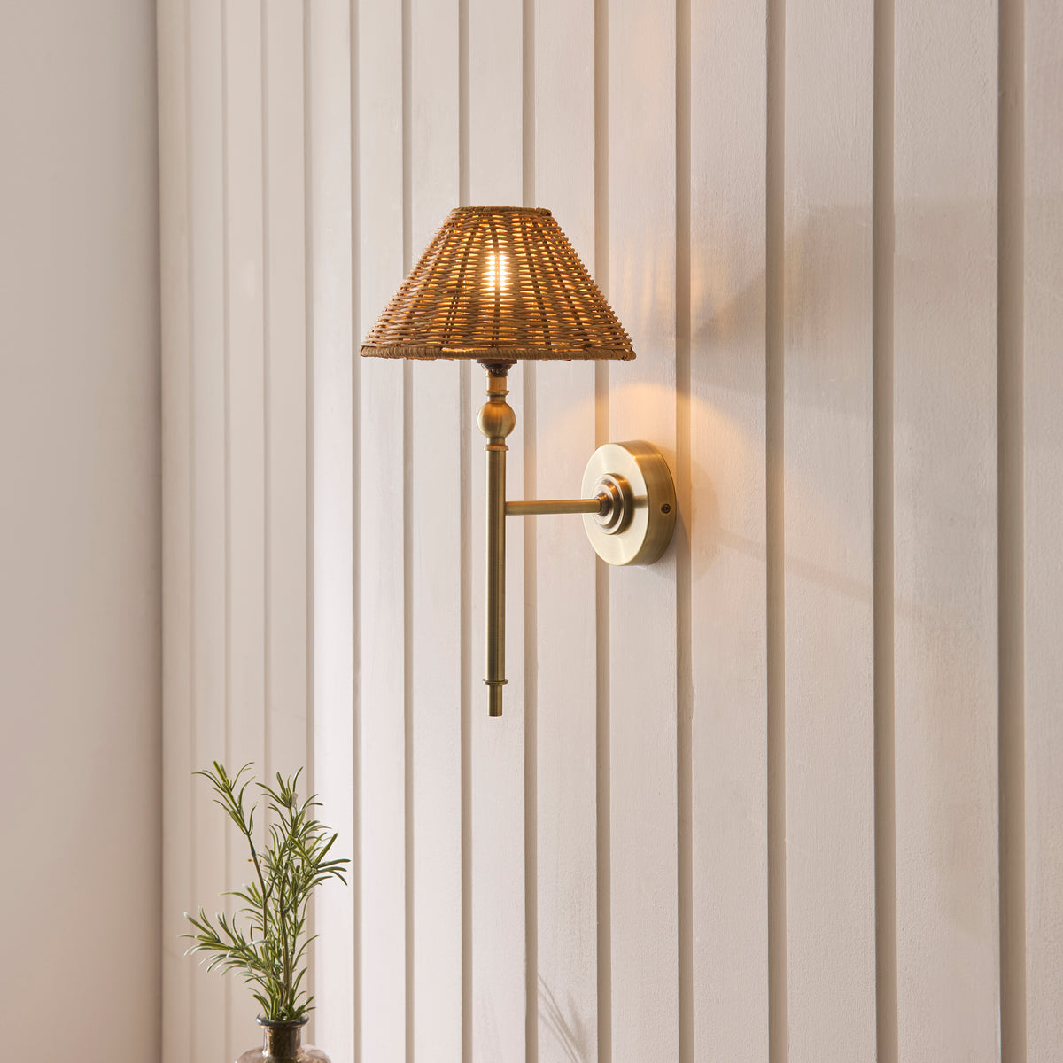 Endon Jericho Wall Antique brass plate & dark rattan
