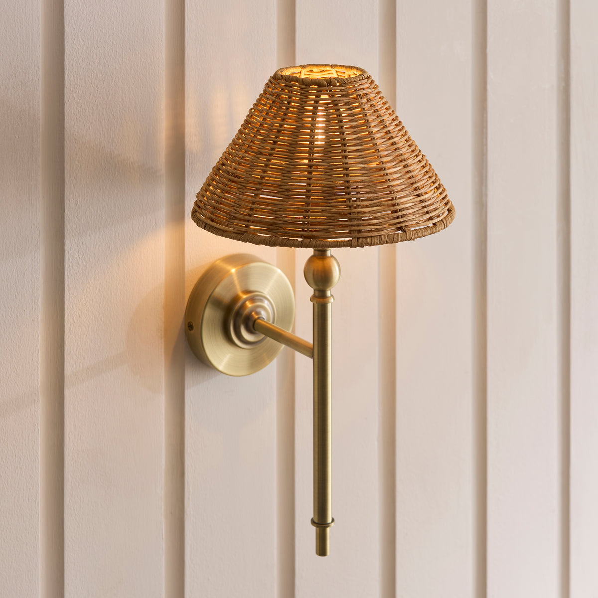 Endon Jericho Wall Antique brass plate & dark rattan