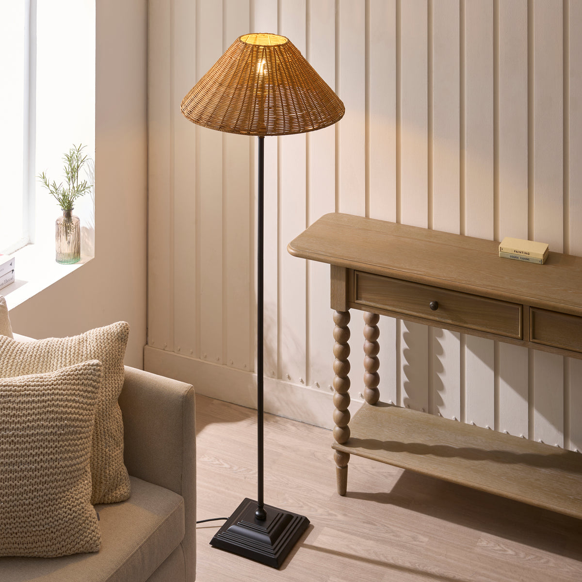 Endon Jericho Floor Matt black & dark rattan