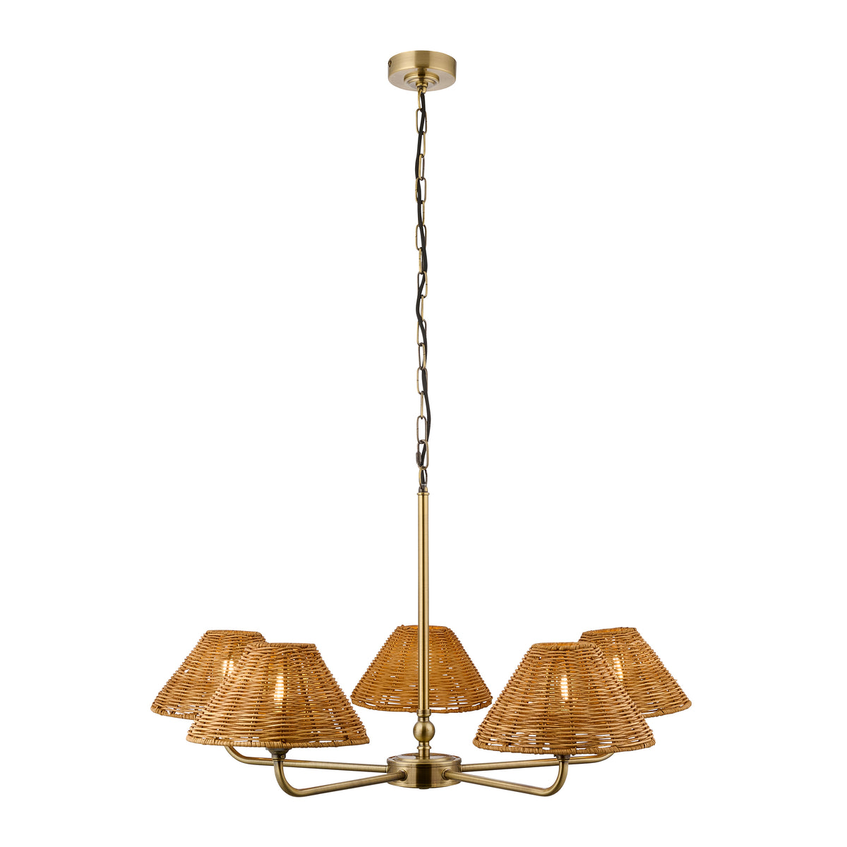 Endon Jericho 5lt Pendant Antique brass plate & dark rattan
