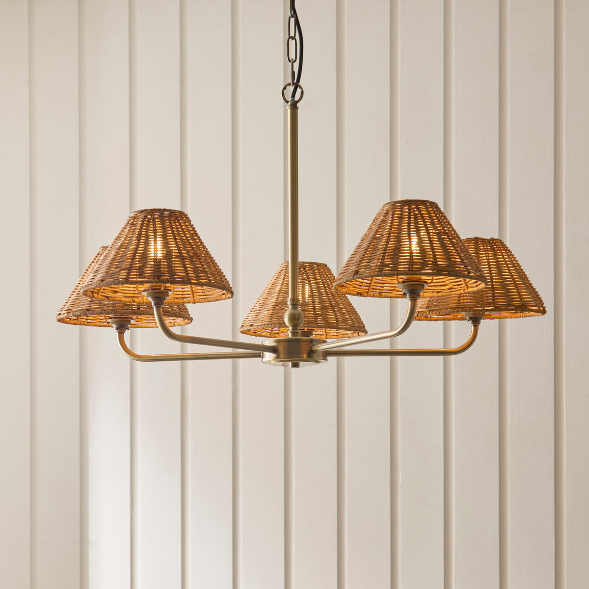 Endon Jericho 5lt Pendant Antique brass plate & dark rattan